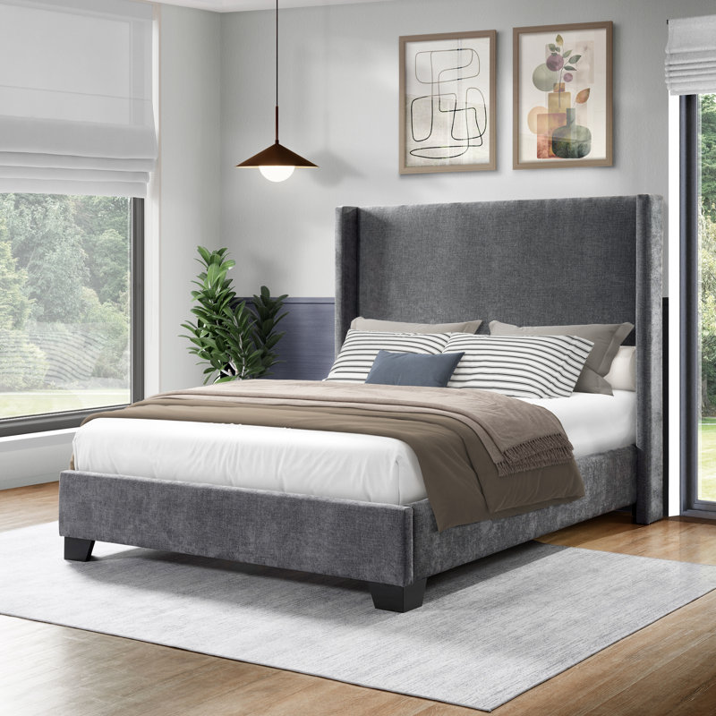 Lit plateforme tapissier Reinette, Très grand, Gris anthracite