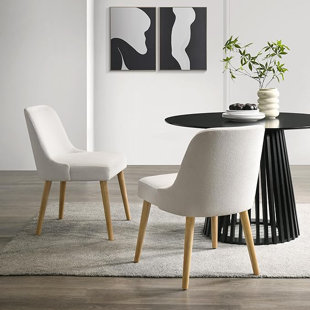 Mid-Century Modern Upholstered Dining Chair With Wooden Leg, Dining Room, Kitchen, Restruarnt Dining Chairs, Minimal Assembly Required - Cream, Set of 2 (Set of 2)