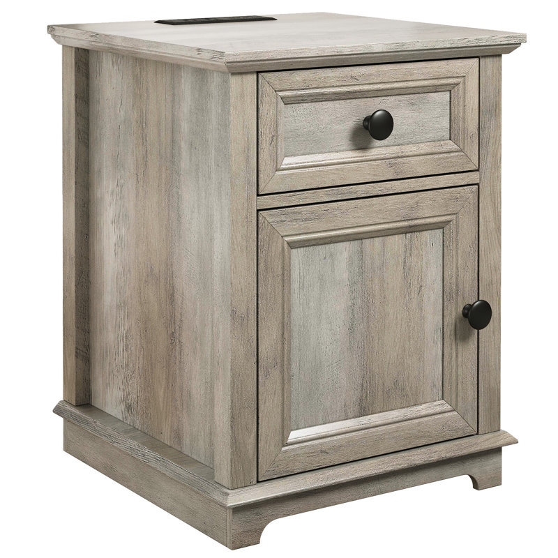 Branimir 1-Drawer Nightstands with Storage and Built-In Outlets, Gray