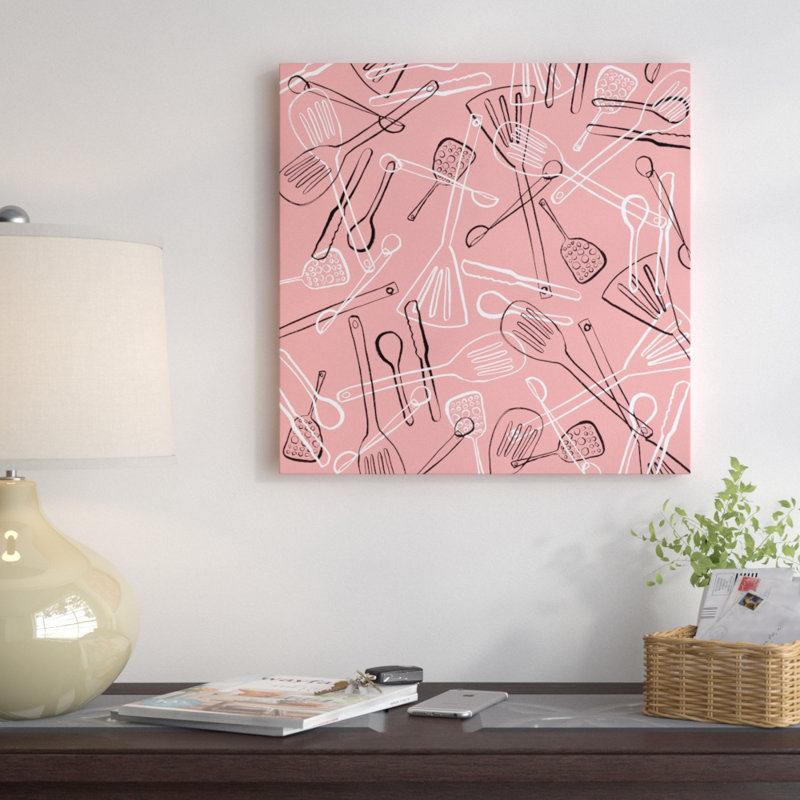 « ustensiles jaquette », impression sur toile, H 18 po x l 18 po x P 1,5 po, Toile avec cadre noir, Blanc