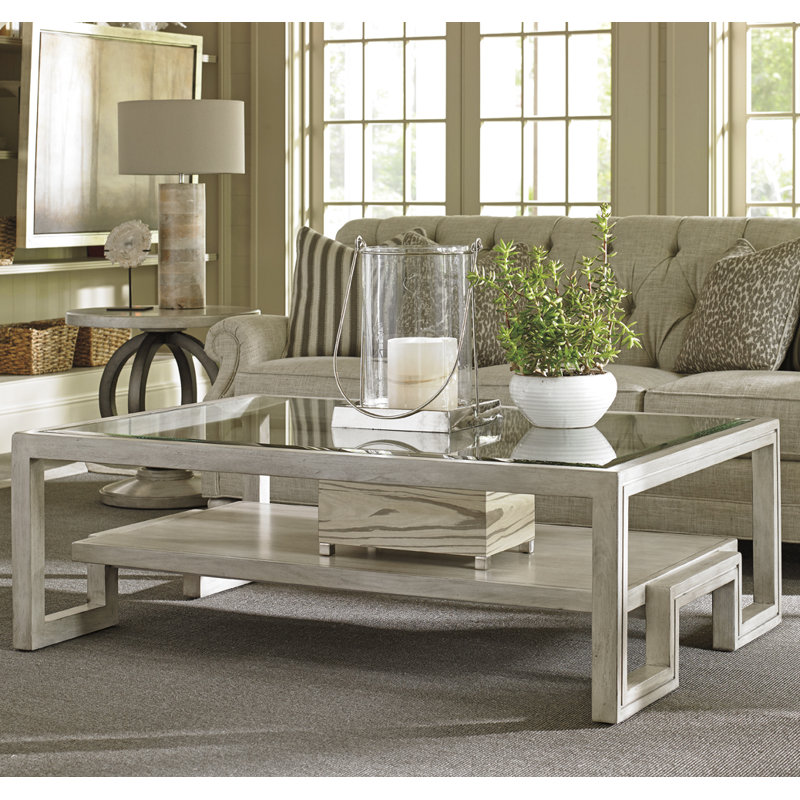 Contemporary Cream Wood Rectangular Coffee Table with Storage