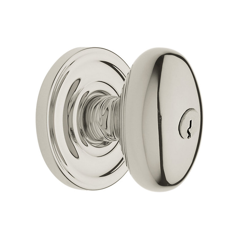 Egg  Keyed Entry Door Knob Set with Classic Rosette, Lifetime Bright Nickel