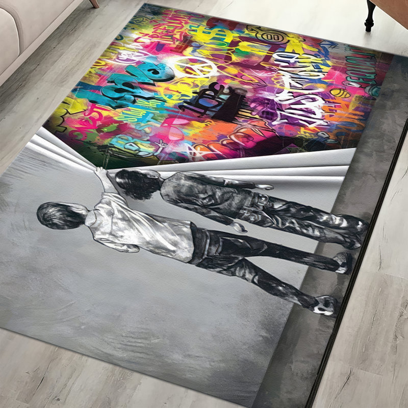 Stylish Non-Woven Thin Type Printed Rug with Intricate Geometric Design Ideal for Adding a Modern Touch to Any Living Space
