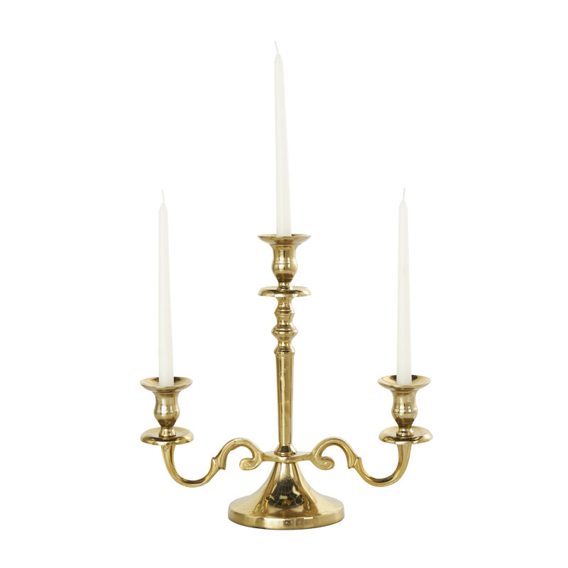 13.75'' H Aluminum Tabletop Candelabra, Gold