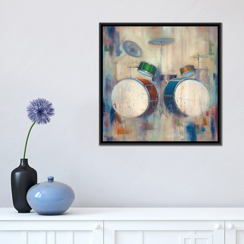 « tambours », impression sur toile, H 18 po x l 18 po x P 1,5 po, Toile avec cadre noir, Pas de tapis