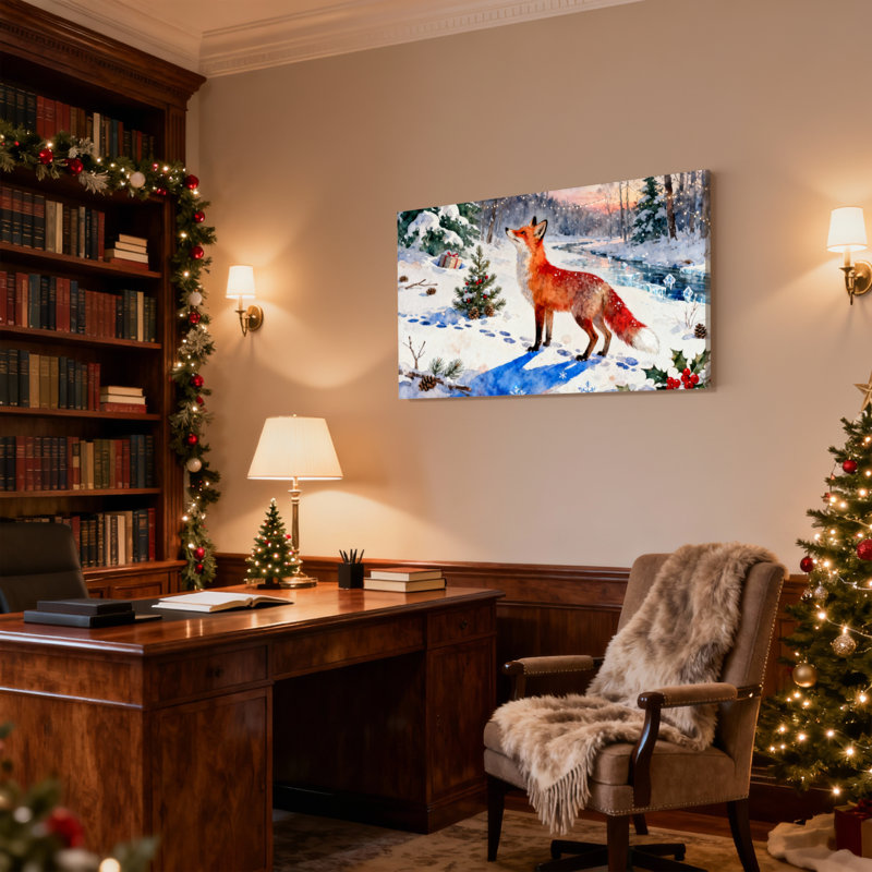 «Christmas Winter Fox Snowy Forest Christmas», ensemble de 3 reproductions d'art sur toile, H 16 po x l 24 po