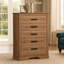 Commode haute Covy, finition en bois brun pacane, 5 tiroirs