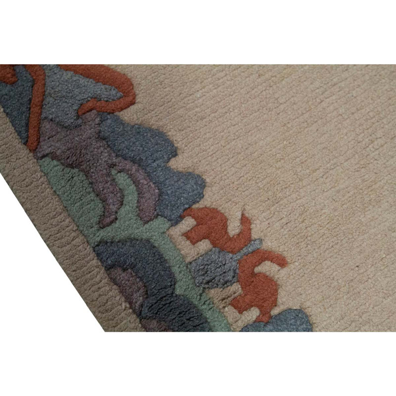 Tapis bleu / vert / rouille / sable en laine / coton tissé à la main 3 pi 2 po x 5 pi 5 po Rectange