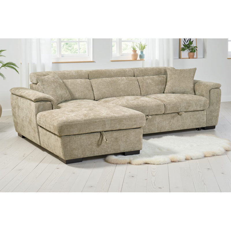 Howerton 4 Seater Chenille Sofa Bed, Beige