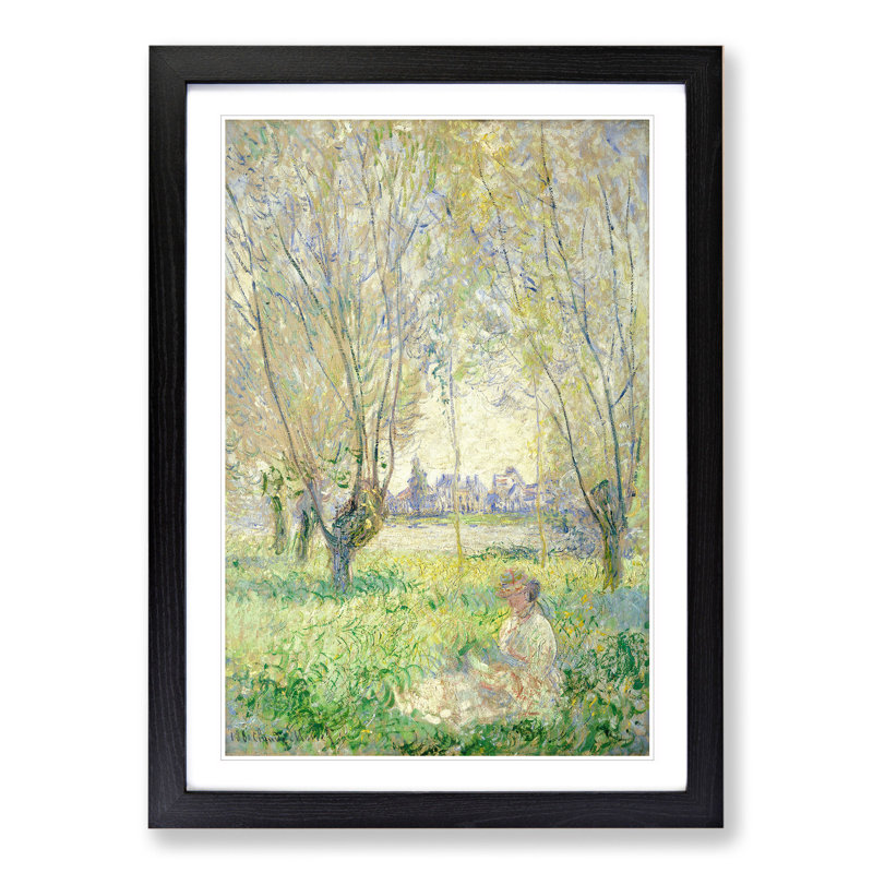 Woman Under the Willows by Claude Monet - Picture Frame Painting, 65cm H x 48cm W x 2cm D, Black Framed