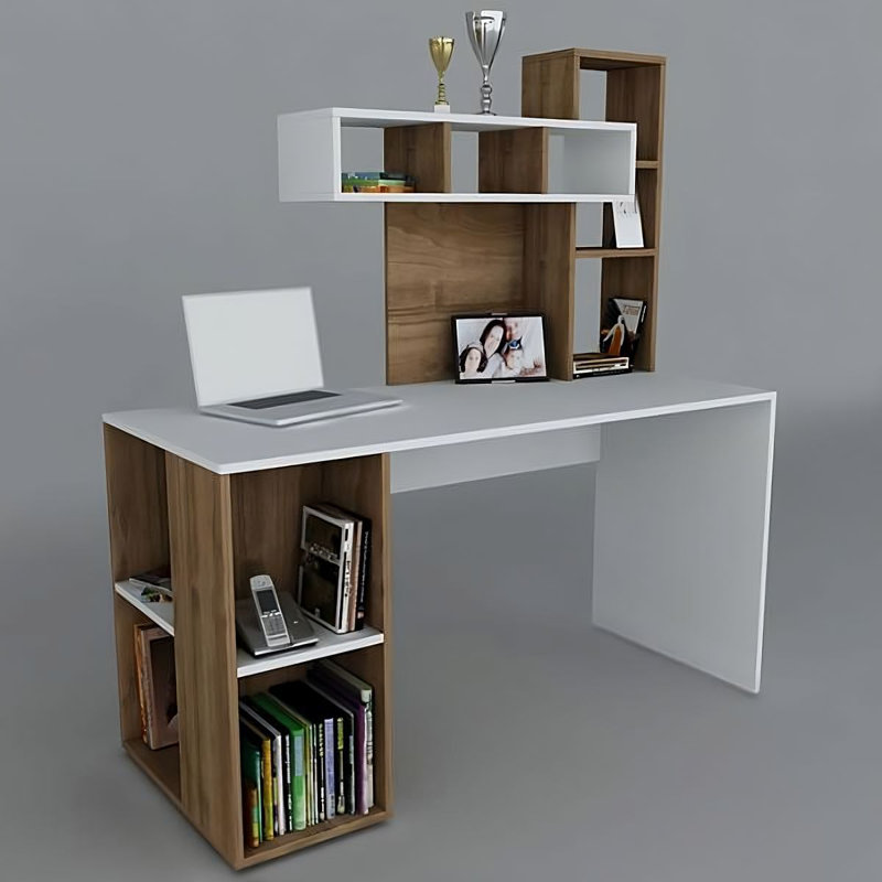 140cm W Rectangle Writing Desk, White/Walnut