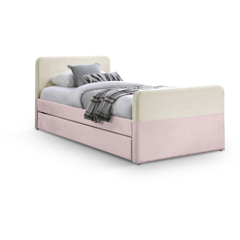 Lit gigogne / rangement en velours Ivy, Velours rose