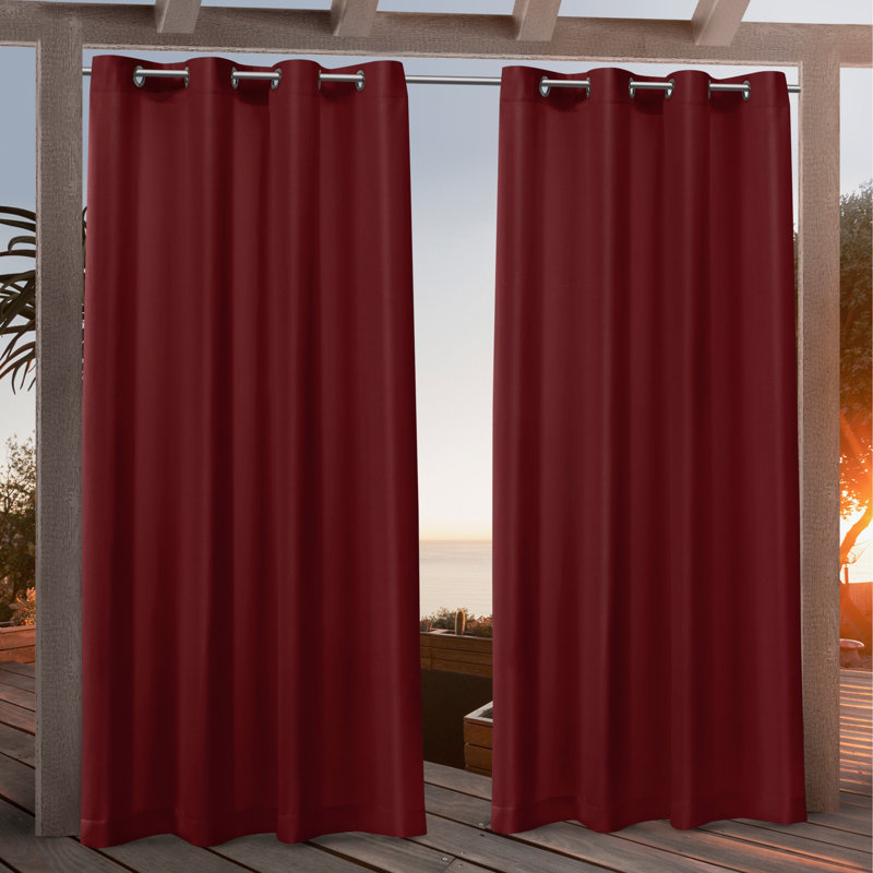 Nicole Miller Polyester Indoor/Outdoor Grommet Top Curtain Panel Pair (Set of 2), 54" W x 84" L, Red