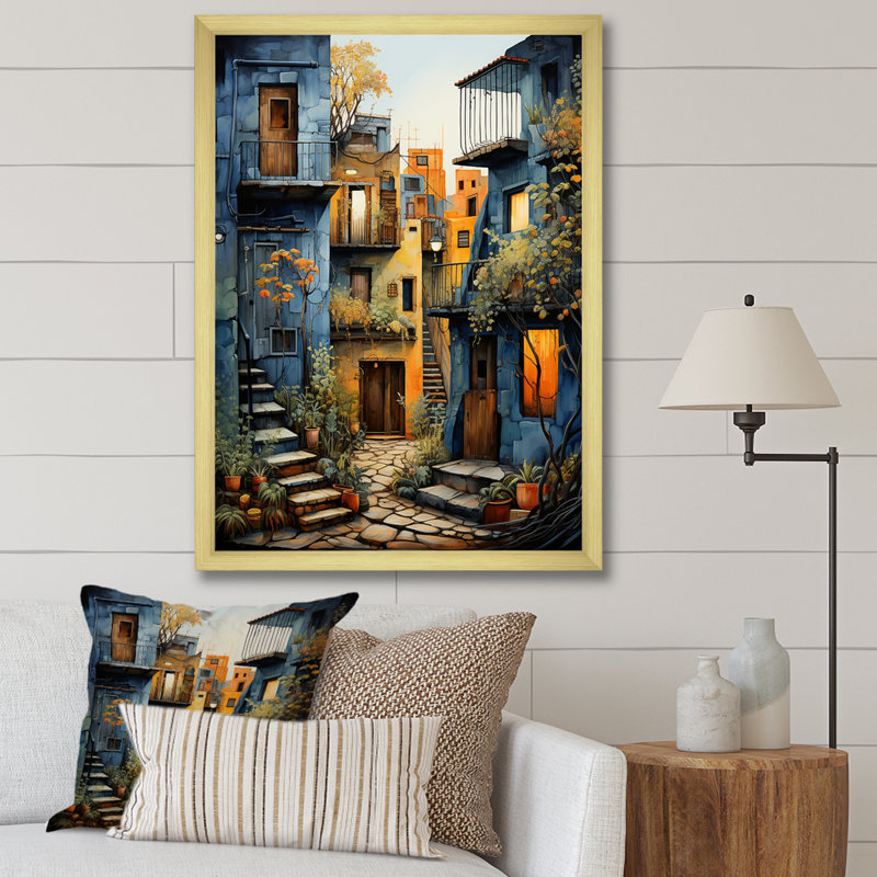 Art mexicain, paysage, odyssée d'Oaxaca I - art mural mexicain, H 32 po x l 16 po x P 1 po, Cadre doré simple
