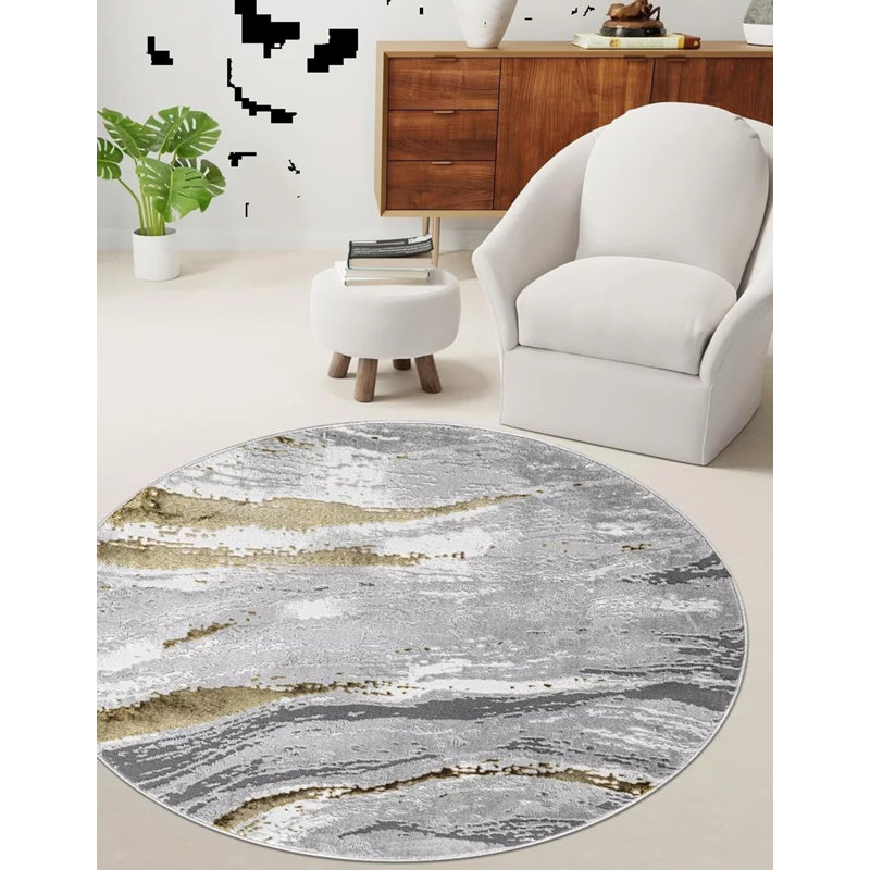 Abstract Flatweave Shag Area Rug, Round 120 cm