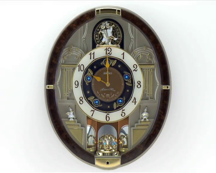 Golden Trumpets Melodies in Motion Wall Clock with Swarovski Crystals