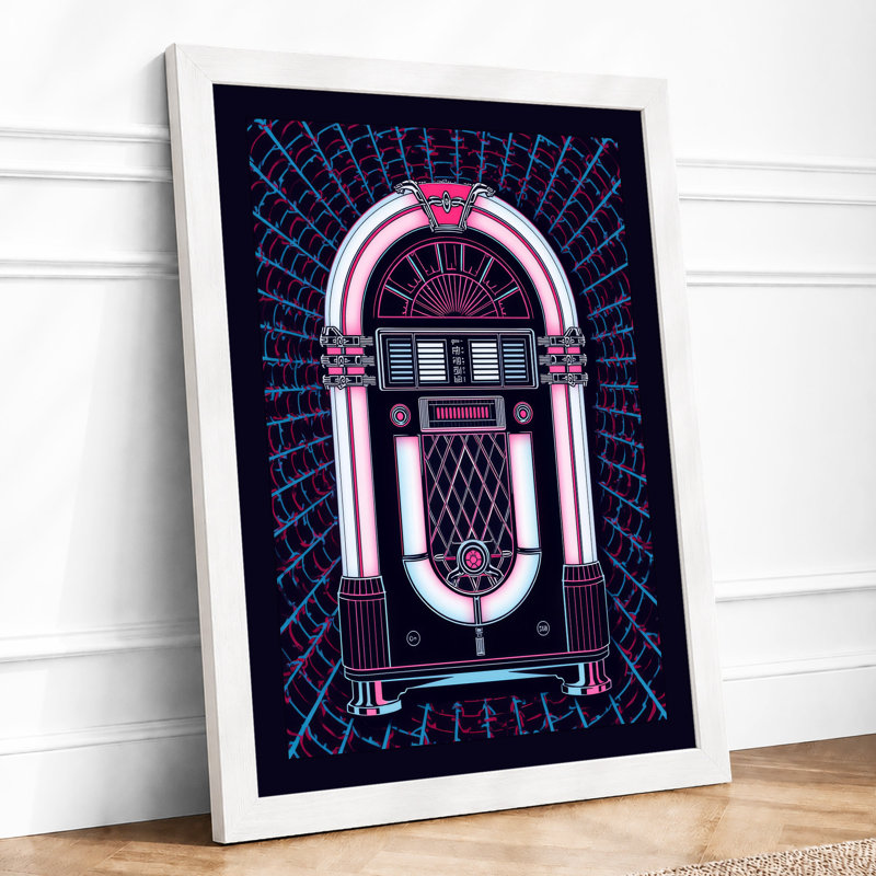 Neon Jukebox Retro - Framed Print, A4 - 29.7 x 21.0 cm, White