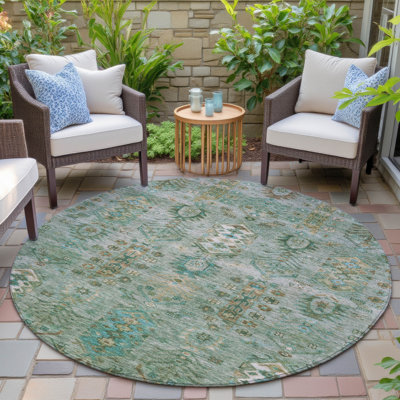 Machine Washable Indoor/Outdoor Xhevrie Sage Rug