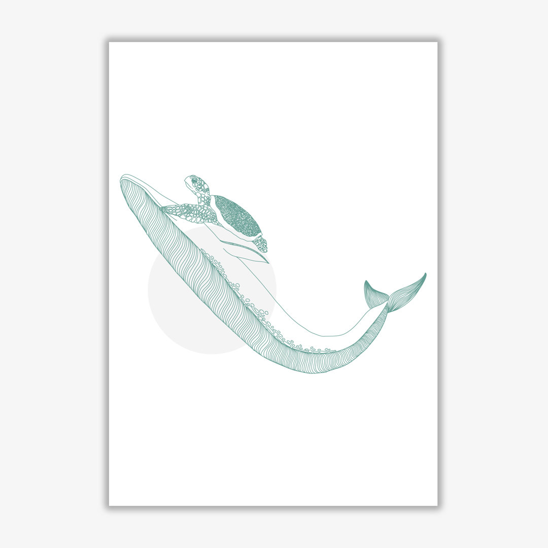 Marine Animals Whale And Turtle - Print