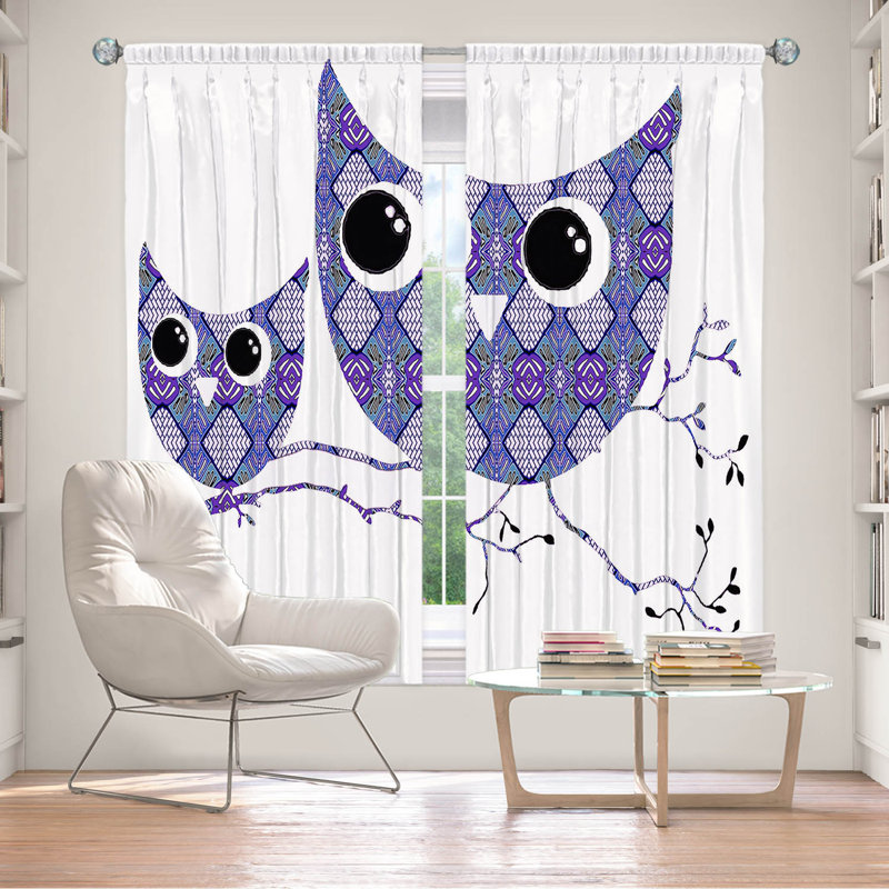 Ensemble de 2 panneaux de rideaux de fenêtre à surpiqûres pour fenêtre par Susie Kunzelmanelman - Owl Argyle
