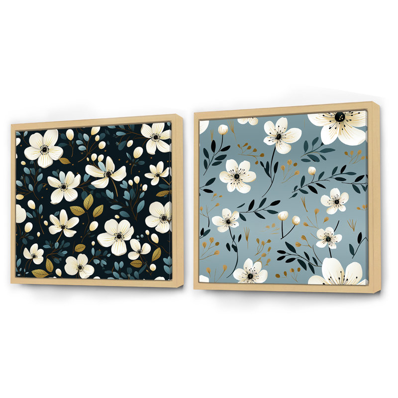 Ensemble de 2 motifs floraux Jeremie, Cadre flottant brun, H 30 po x l 61 po