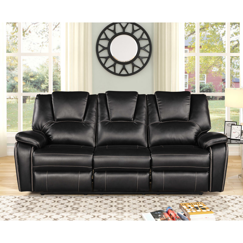 Breathable Air Leather With Usb Reclining Sofa, Black, Manual Recliner
