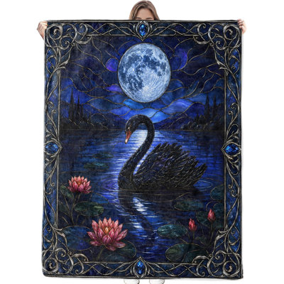 Couverture en flanelle Swan Blanket Moonlight Colorful Glass Lake, 76 x 102 cm