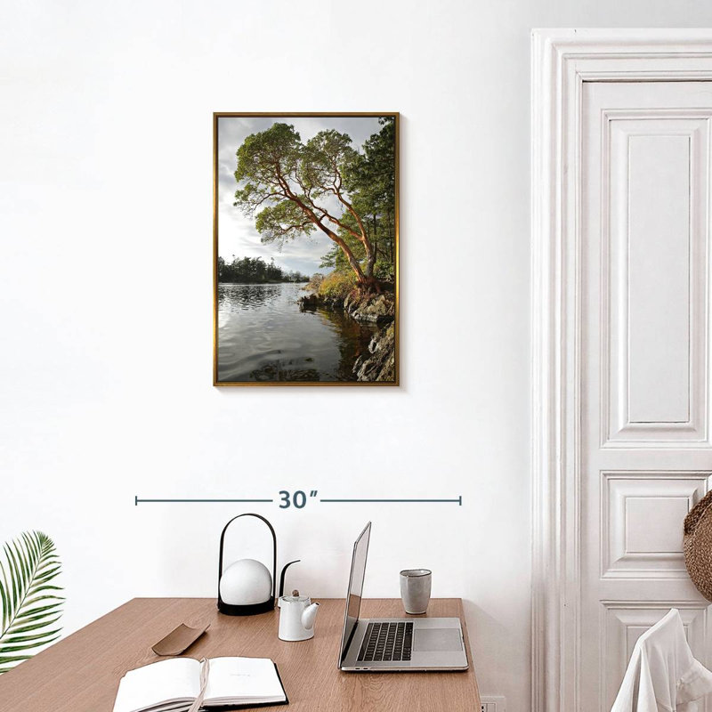 Arbousier au bord de l'eau, Cadre flottant doré, 17" x 25"
