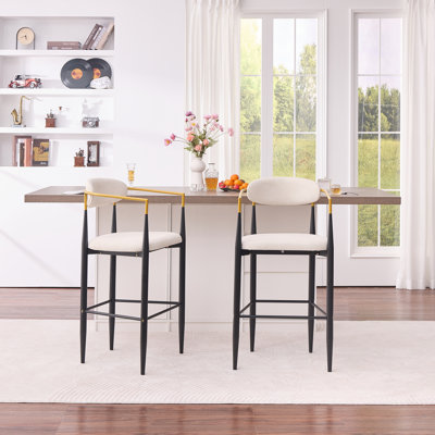 Modern Upholstered Bar Stool With Gold-Accented Armrests