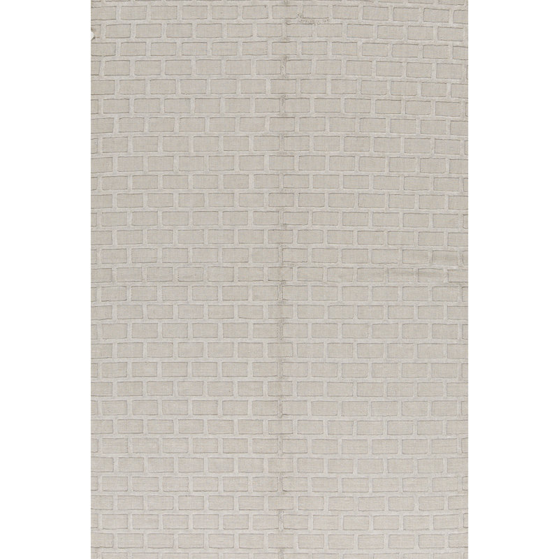 Wool Geometric Area Rug in Silver, Rectangle 6' x 8'11"