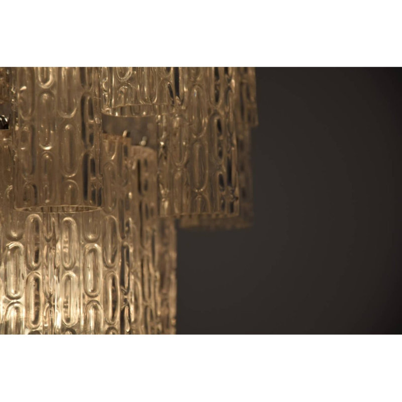 Lustre suspendu vénitien en laiton Spoutnik, VERRE TEXTURÉ FUMÉE, Chrome poli, 42” Width x 42” Depth x 56” Height