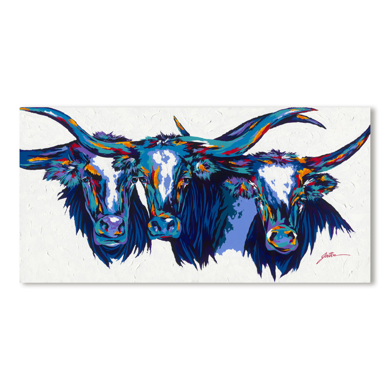 Texas Longhorns, estampe numérique sur toile tendue avec châssis, H 15 po x l 30 po