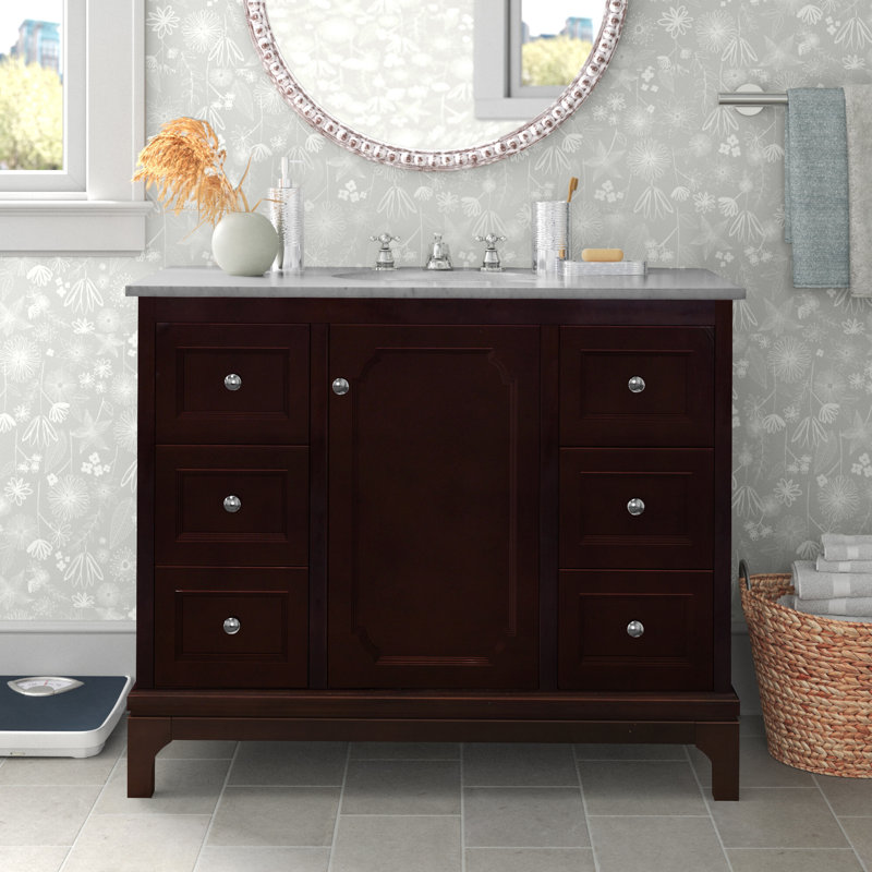 Ensemble de meuble-lavabo simple 42 po Lafreniere, Marbre de Carrare, Chocolat