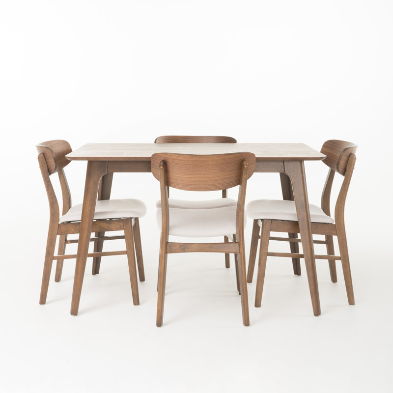 Ensemble de salle à manger 5 pièces Arbel, Noyer naturel, Beige clair