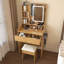 Table de coiffeuse compacte avec miroir lumineux à DEL, prise de courant, support pour sèche-cheveux et tabouret, idéale pour les petites chambres à coucher et l'organisation de cosmétiques