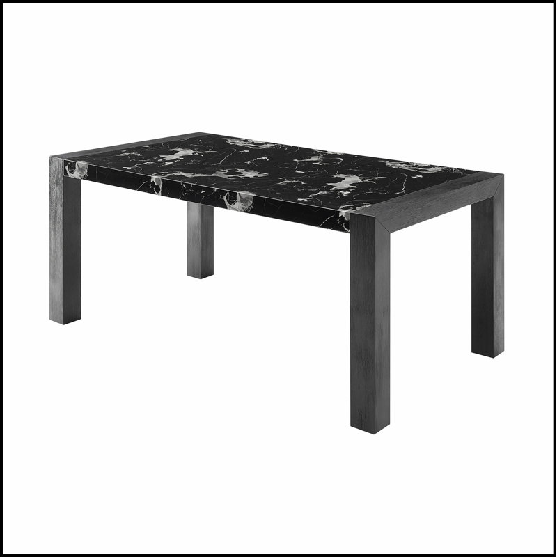 Table de salle à manger en faux marbre noir Dahiris, élégante et durable pour les espaces de salle à manger et de divertissement modernes.