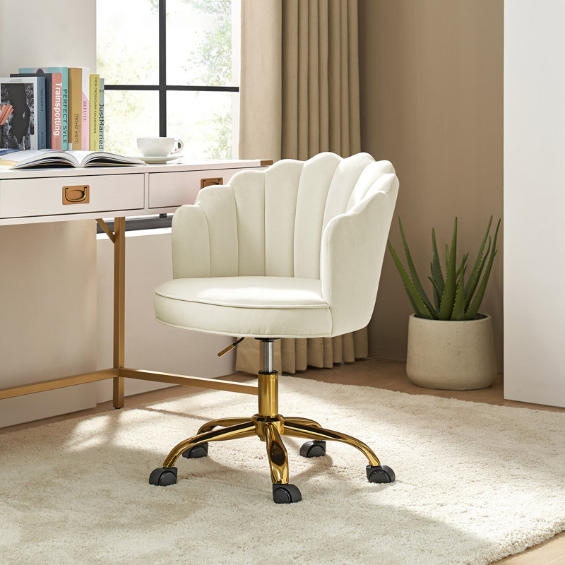 Rasnick 59cm W Modern Velvet Swivel Tufted Office Chair, Ivory