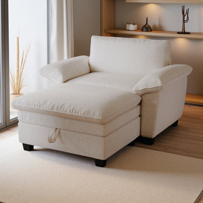 51" Oversize Chaise Lounge Chair With Ottoman And Storage Upholstered Soft Chenille by Ebern Designs