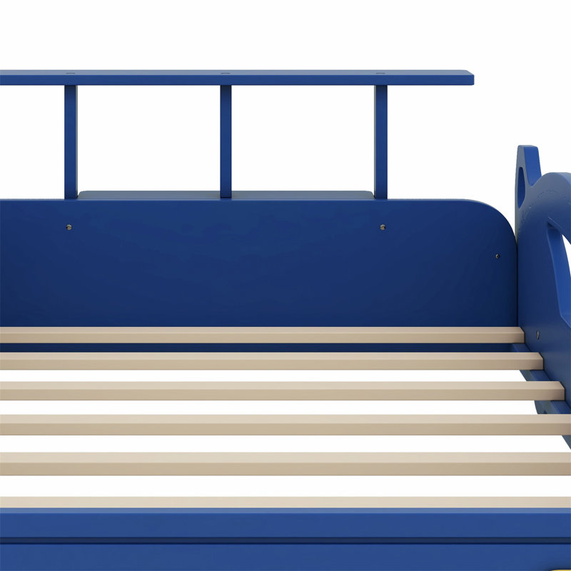 Lit de voiture de course en bois, lit plateforme en forme de voiture avec roues pour adolescents, Bleu