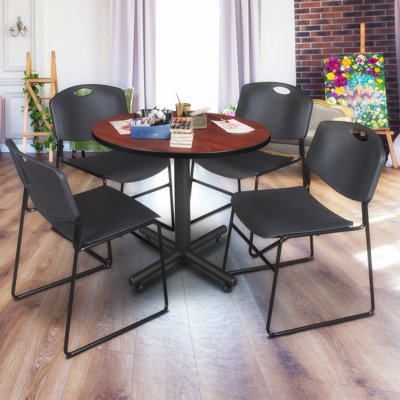 Nicklos Round X-Base Breakroom Table, 4 Zeng Stack Chairs