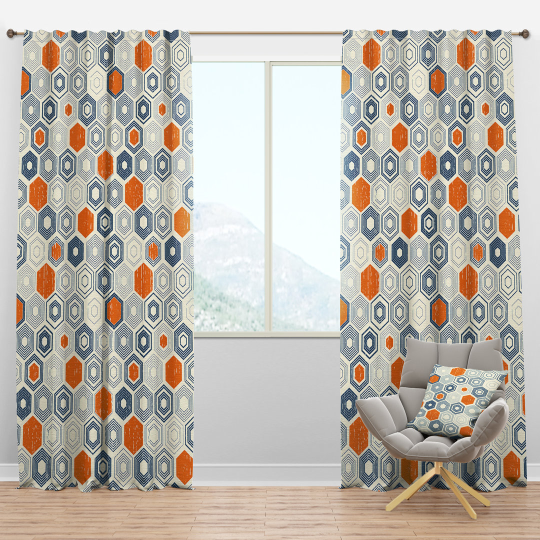 Retro Hexagon Pattern IX - Mid-Century Curtain - Velvet Room darkening - 1 panel Design Art Size per 