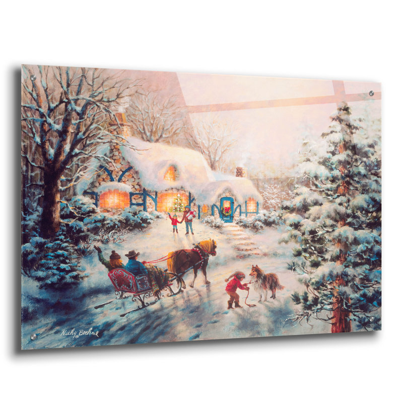  «Christmas visit» par Nicky Boehme, art mural en verre acrylique, 36 po x 24 po, H 24 po x l 36 po