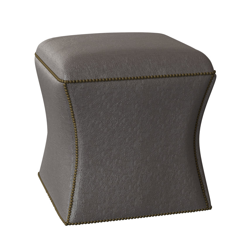 Roscoe 20" Cocktail Ottoman, Brass, Light Grey Leather 202-010