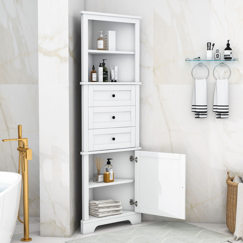  Armoire de salle de bain autoportante à 3 tiroirs et tablettes réglables Nickos, Blanc
