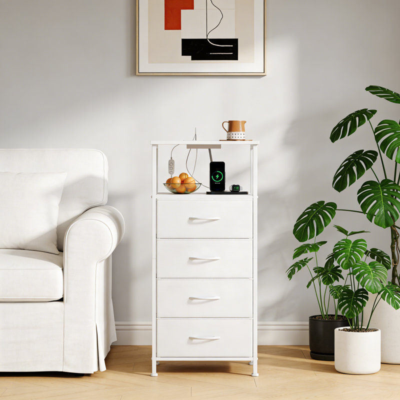 40cm W Metal Bedside Table, White