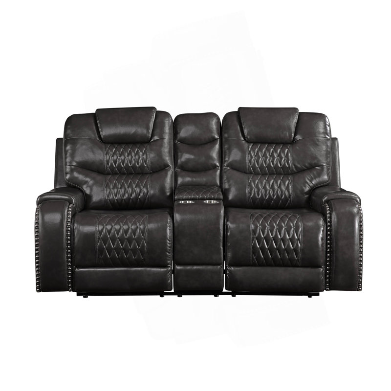 Causeuse inclinable en cuir synthétique Braylon Magnetite avec porte-gobelet