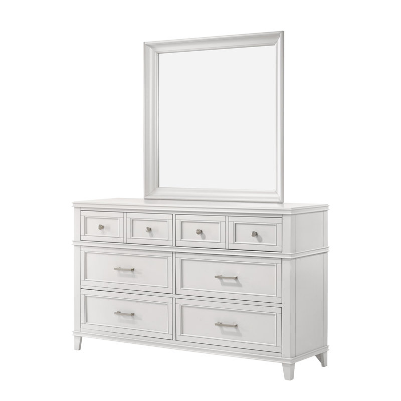 Ensemble de chambre à coucher avec très grand lit 4 pièces Deguzman - Blanc, Blanc, 4 pièces: lit, 2 commodes, miroir
