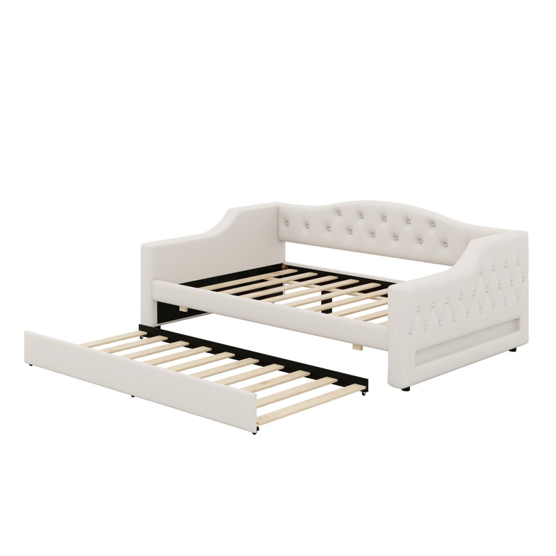 Lit de jour rembourré avec ceinture DEL et lit gigogne, Beige