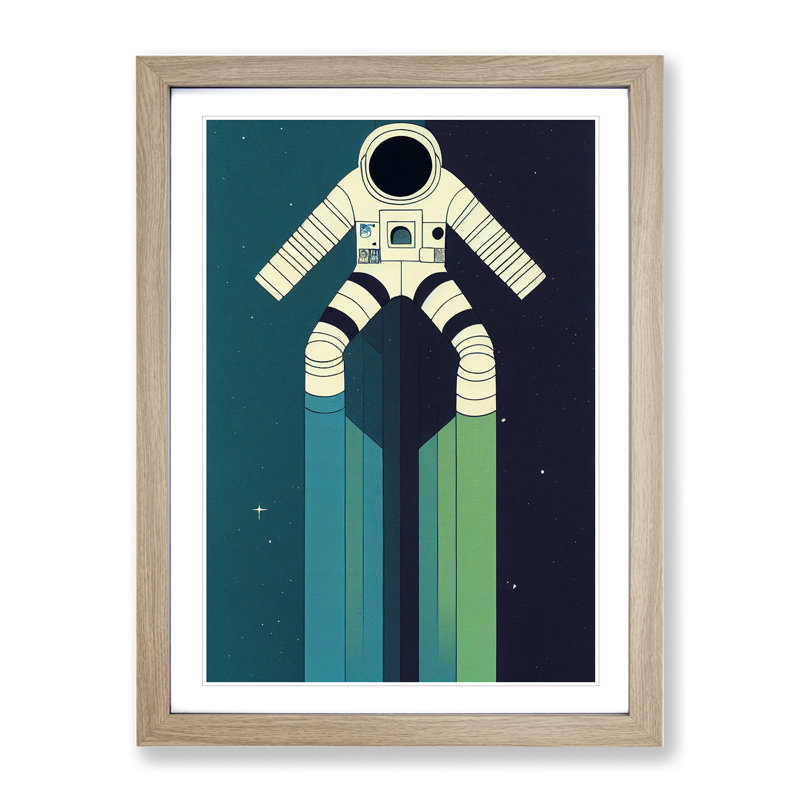 XC1022-3778X Retro Astronaut No.3 1 Piece Floater Frame Wall Art on Canvas, 64cm H x 46cm W, Oak Framed