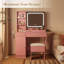 Coiffeuse de maquillage avec lumières DEL et prises de courant - 2 tiroirs, armoire et tabouret - coiffeuse avec station de charge-1256132007